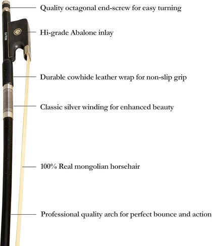 Mi & VI CB-720 Classic Carbon Lives Cello Bow (الحجم الكامل 4/4) مع وجود حالة | الضفدع الأبنوس | متوازنة بشكل جيد | شعر الحصان المنغولي - موسيقى ميفي in Kuwait