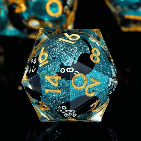 Liquid Core Cat DND Dice Set 7Pcs with Box- Sharp Edge Cute Cat Style Resin Dungeons and Dragons Dice for D&D, Roleplaying Games, RPG, MTG, Table Games D20 D12 D10 D8 D6 D4(Cathead-White) in Kuwait