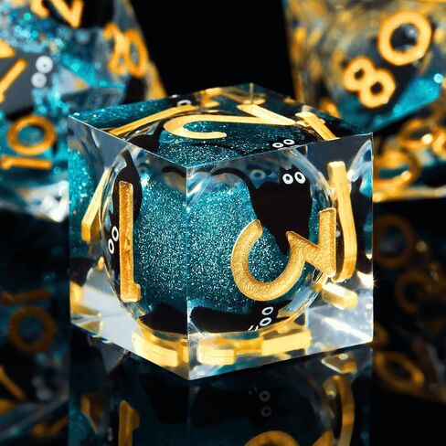 Liquid Core Cat DND Dice Set 7Pcs with Box- Sharp Edge Cute Cat Style Resin Dungeons and Dragons Dice for D&D, Roleplaying Games, RPG, MTG, Table Games D20 D12 D10 D8 D6 D4(Cathead-White) in Kuwait