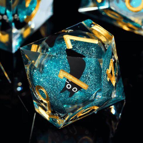 Liquid Core Cat DND Dice Set 7Pcs with Box- Sharp Edge Cute Cat Style Resin Dungeons and Dragons Dice for D&D, Roleplaying Games, RPG, MTG, Table Games D20 D12 D10 D8 D6 D4(Cathead-White) in Kuwait