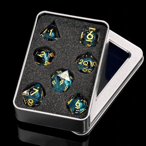 Liquid Core Cat DND Dice Set 7Pcs with Box- Sharp Edge Cute Cat Style Resin Dungeons and Dragons Dice for D&D, Roleplaying Games, RPG, MTG, Table Games D20 D12 D10 D8 D6 D4(Cathead-White) in Kuwait