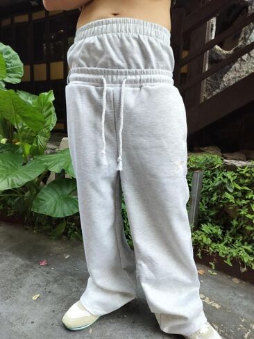 Double Waisted Sweatpants Men Y2k Wide Leg Baggy Sweatpants Loose Star Embroidery Hip Hop Pants Drawstring Gym Joggers in Saudi Arabia