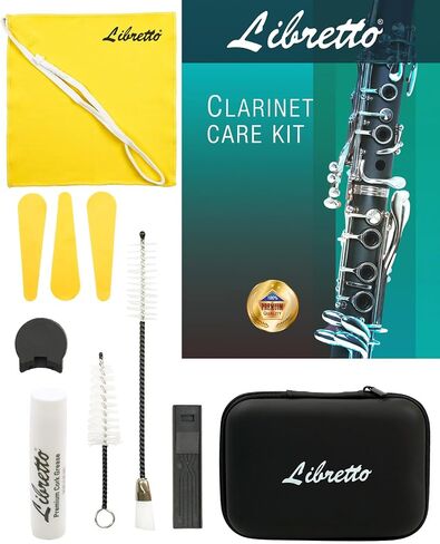 Libretto All-Inclusive Clarinet Care Kit with EVA Case – Cleaning Tools, Cork Grease, Thumb Rest, Cloth, Pad Dryers, and Brushes in Saudi Arabia