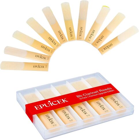 10 Pack Bb Clarinet Reeds 2.5 Strength for Beginner and Player, Thinner Reed Tip & Unfiled Cut for Easy Play, Traditional Bb Clarinet Reeds with Plastic Case in Kuwait