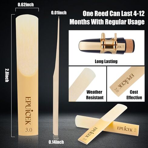 10 Pack Bb Clarinet Reeds 2.5 Strength for Beginner and Player, Thinner Reed Tip & Unfiled Cut for Easy Play, Traditional Bb Clarinet Reeds with Plastic Case in Kuwait