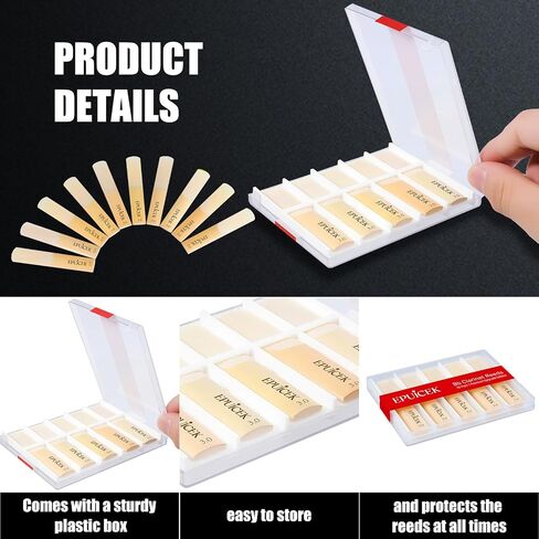 10 Pack Bb Clarinet Reeds 2.5 Strength for Beginner and Player, Thinner Reed Tip & Unfiled Cut for Easy Play, Traditional Bb Clarinet Reeds with Plastic Case in Kuwait