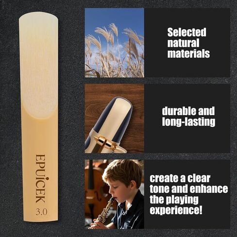 10 Pack Bb Clarinet Reeds 2.5 Strength for Beginner and Player, Thinner Reed Tip & Unfiled Cut for Easy Play, Traditional Bb Clarinet Reeds with Plastic Case in Kuwait