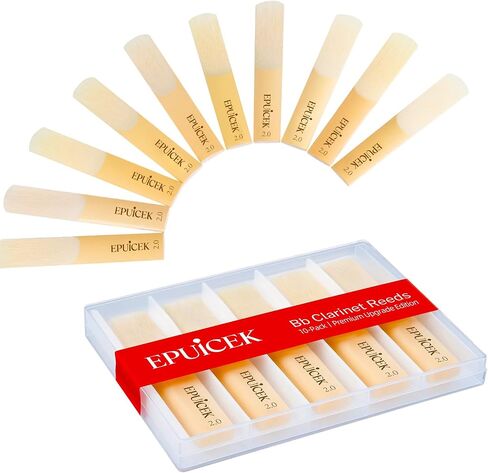 10 Pack Bb Clarinet Reeds 2.5 Strength for Beginner and Player, Thinner Reed Tip & Unfiled Cut for Easy Play, Traditional Bb Clarinet Reeds with Plastic Case in Kuwait