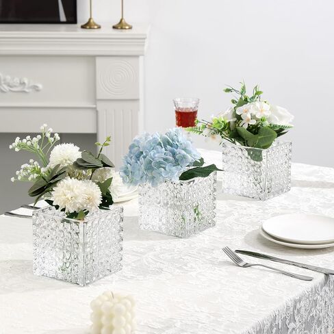 مجموعة مزهريات زجاجية مربعة من 6 ، 5 "× 5" × 5 "مزهريات الزهور للقطاعات المركزية ، إناء مربع للقطاعات المركزية ، إناء صغير لحفل الزفاف ، الحفلات ، ديكور المكتب المنزلي in Kuwait