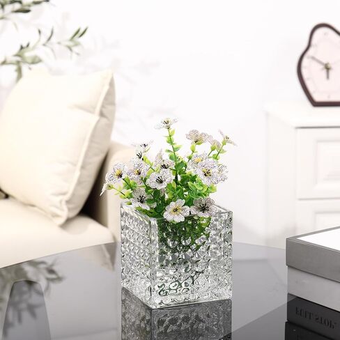 مجموعة مزهريات زجاجية مربعة من 6 ، 5 "× 5" × 5 "مزهريات الزهور للقطاعات المركزية ، إناء مربع للقطاعات المركزية ، إناء صغير لحفل الزفاف ، الحفلات ، ديكور المكتب المنزلي in Kuwait