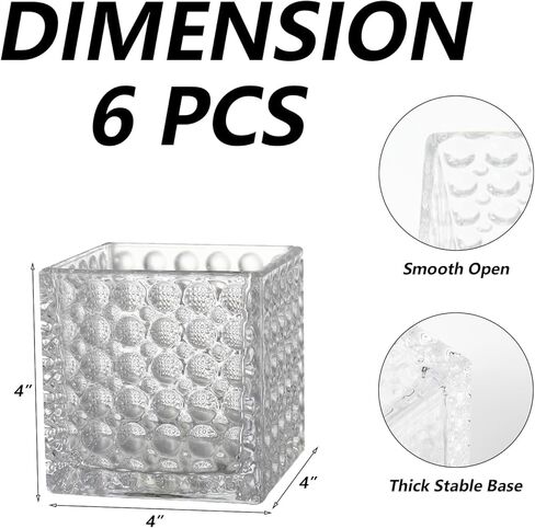 مجموعة مزهريات زجاجية مربعة من 6 ، 5 "× 5" × 5 "مزهريات الزهور للقطاعات المركزية ، إناء مربع للقطاعات المركزية ، إناء صغير لحفل الزفاف ، الحفلات ، ديكور المكتب المنزلي in Kuwait