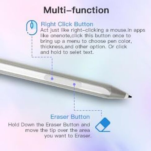 قلم الأسلوب السطحي لـ Microsoft Surface Pro 11/X/9/8/7/6/5/4/3 ، Surface Go 4/3/2 ، Surface Labtop/Studio/Book Series ، Pen مع Level 1024 Pressure ، Eraser & Right -انقر ، رفض النخيل -lback in Saudi Arabia