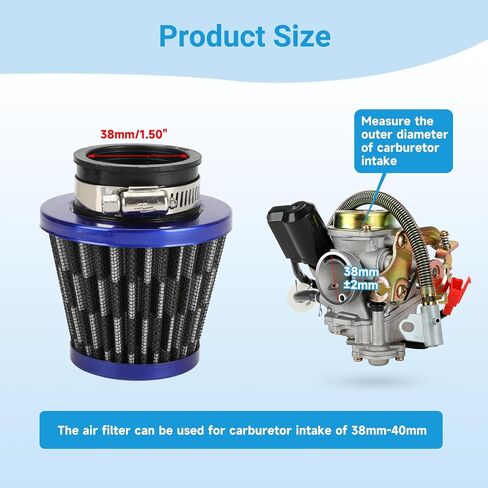 38 مم (1-1/2 ") مرشح الهواء متوافق مع GY6 139QMB 125CC 110CC 90CC 70CC 50CC TAOTAO BAJA ROKETA LONCIN SSR PEACE SCROUTER MOPED ATV Quad 4 Wheeler GO CART BIKE BIKE RED RED in Saudi Arabia