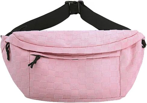 KlaOYer Checkered Fanny Pack for Women Travel Waist Pack Plaid Sling Bag Trendy Fashion Crossbody Purse Belt Chest Handbag (Black) in Saudi Arabia