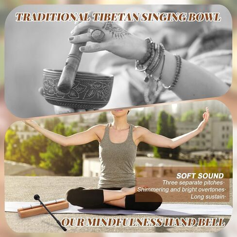 yeshone 2 مجموعة الدقات اليدوية للتأمل في الفصل الدراسي أجراس أدوات إدارة الفصول الدراسية أداة مع مطرقة للتأمل مدرسة صلاة اليوغا (لهجة واحدة ، لون خشبي) in Kuwait