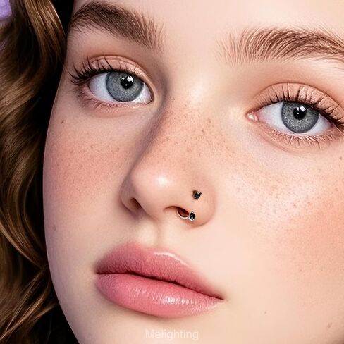 Melighting 20G Horseshoe Nose Rings Stainless Steel 316L, Double Cubic Zirconia Threadless Push in Nose Stud Hoop Piercing, Cartilage Lip Helix Piercing Jewellery for Women 7/8/9 mm in Saudi Arabia