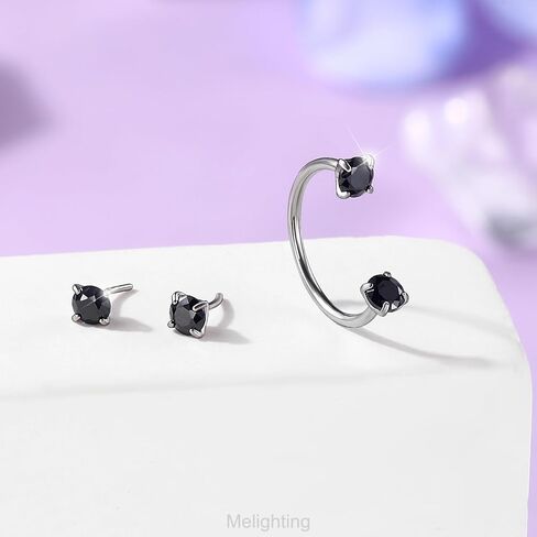 Melighting 20G Horseshoe Nose Rings Stainless Steel 316L, Double Cubic Zirconia Threadless Push in Nose Stud Hoop Piercing, Cartilage Lip Helix Piercing Jewellery for Women 7/8/9 mm in Saudi Arabia