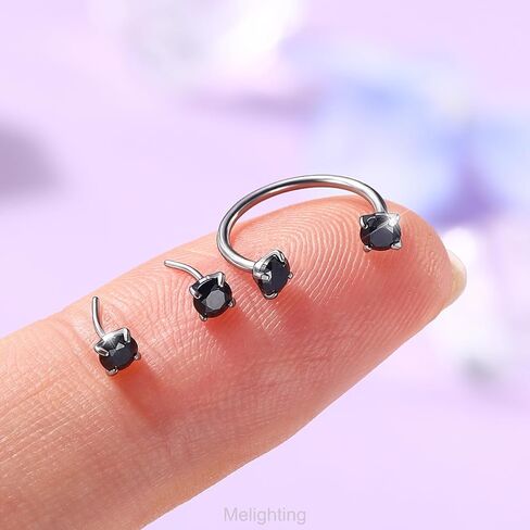 Melighting 20G Horseshoe Nose Rings Stainless Steel 316L, Double Cubic Zirconia Threadless Push in Nose Stud Hoop Piercing, Cartilage Lip Helix Piercing Jewellery for Women 7/8/9 mm in Saudi Arabia