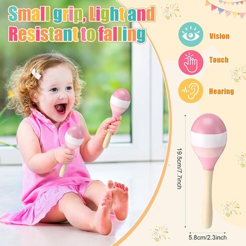 Boao 2 Pcs Mini Wooden Maracas Wooden Hand Percussion Rattles Colorful Shaker Musical Instruments Noisemaker Musical Party Favor For Birthday Party Classroom(Light Color) in Kuwait