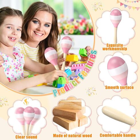 Boao 2 Pcs Mini Wooden Maracas Wooden Hand Percussion Rattles Colorful Shaker Musical Instruments Noisemaker Musical Party Favor For Birthday Party Classroom(Light Color) in Kuwait