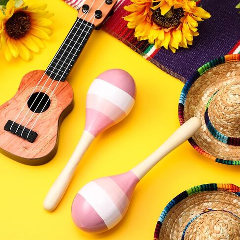 Boao 2 Pcs Mini Wooden Maracas Wooden Hand Percussion Rattles Colorful Shaker Musical Instruments Noisemaker Musical Party Favor For Birthday Party Classroom(Light Color) in Kuwait