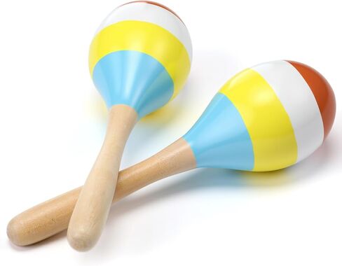 Boao 2 Pcs Mini Wooden Maracas Wooden Hand Percussion Rattles Colorful Shaker Musical Instruments Noisemaker Musical Party Favor For Birthday Party Classroom(Light Color) in Kuwait