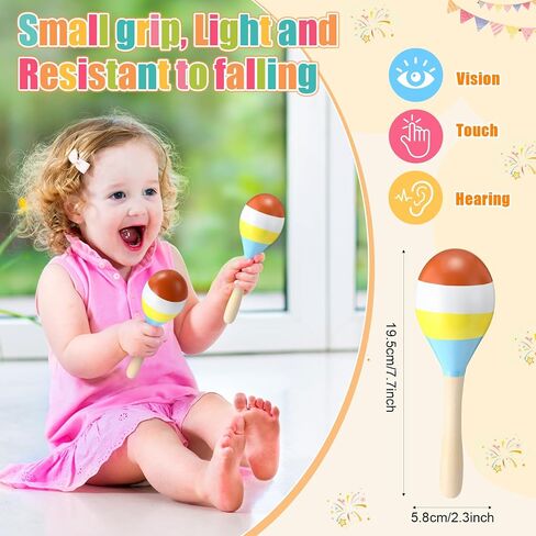 Boao 2 Pcs Mini Wooden Maracas Wooden Hand Percussion Rattles Colorful Shaker Musical Instruments Noisemaker Musical Party Favor For Birthday Party Classroom(Light Color) in Kuwait