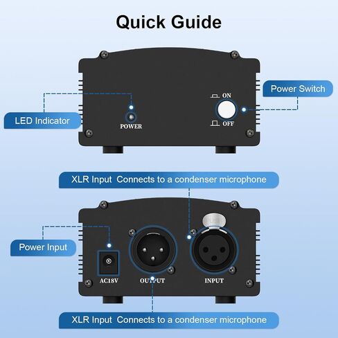 J&D 48V Phantom Power Supply ، تصميم قناة واحدة مع محول ، متوافق مع أي ميكروفونات مكثفة ، مثالية لتسجيل الموسيقى الاحترافية واستخدام الاستوديو ، الأسود in Kuwait