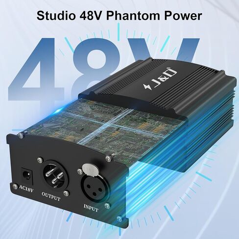 J&D 48V Phantom Power Supply ، تصميم قناة واحدة مع محول ، متوافق مع أي ميكروفونات مكثفة ، مثالية لتسجيل الموسيقى الاحترافية واستخدام الاستوديو ، الأسود in Kuwait