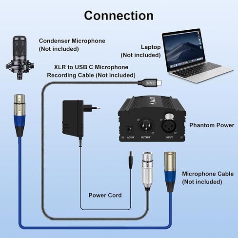 J&D 48V Phantom Power Supply ، تصميم قناة واحدة مع محول ، متوافق مع أي ميكروفونات مكثفة ، مثالية لتسجيل الموسيقى الاحترافية واستخدام الاستوديو ، الأسود in Kuwait