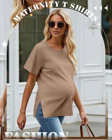 4 Pack Women's Maternity Shirts Short Sleeve 35% Cotton Side Split Pregnancy Tops Casual Summer Clothes Multipack in Saudi Arabia