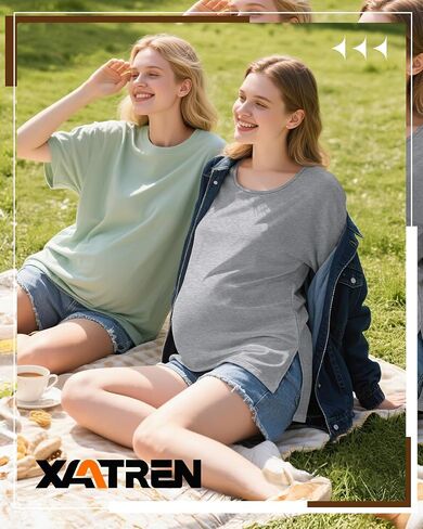 4 Pack Women's Maternity Shirts Short Sleeve 35% Cotton Side Split Pregnancy Tops Casual Summer Clothes Multipack in Saudi Arabia