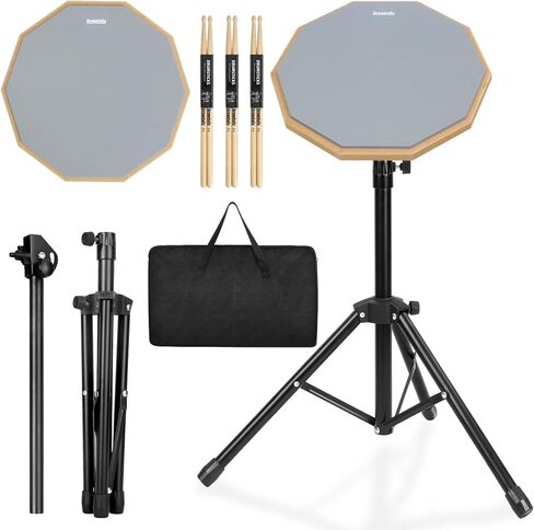 طبلة PAND PAD SNARE SNARE STAND SET 12 في وسادة الطبل الصامتة المزدوجة ، وعصي الطبل ، حمل حقيبة قابلة للتعديل (رمادي) in Kuwait