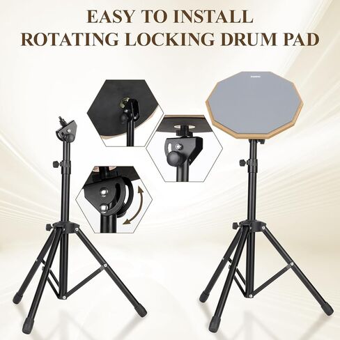 طبلة PAND PAD SNARE SNARE STAND SET 12 في وسادة الطبل الصامتة المزدوجة ، وعصي الطبل ، حمل حقيبة قابلة للتعديل (رمادي) in Kuwait
