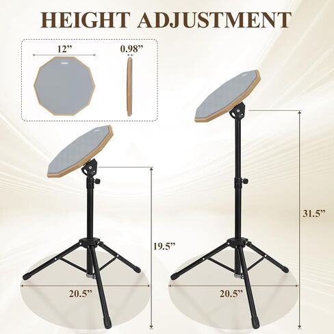 طبلة PAND PAD SNARE SNARE STAND SET 12 في وسادة الطبل الصامتة المزدوجة ، وعصي الطبل ، حمل حقيبة قابلة للتعديل (رمادي) in Kuwait