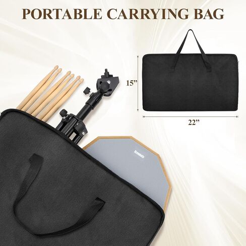 طبلة PAND PAD SNARE SNARE STAND SET 12 في وسادة الطبل الصامتة المزدوجة ، وعصي الطبل ، حمل حقيبة قابلة للتعديل (رمادي) in Kuwait