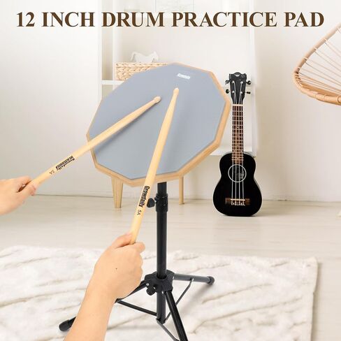 طبلة PAND PAD SNARE SNARE STAND SET 12 في وسادة الطبل الصامتة المزدوجة ، وعصي الطبل ، حمل حقيبة قابلة للتعديل (رمادي) in Kuwait