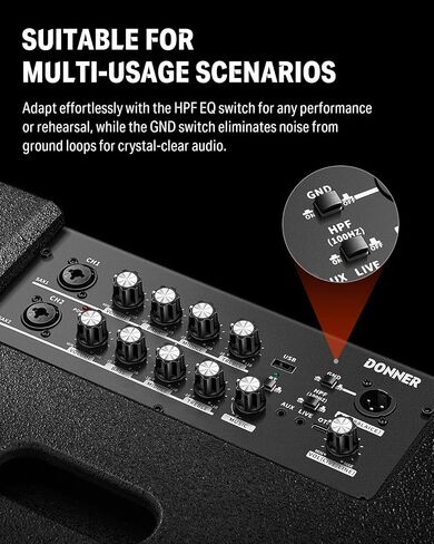 Donner Electric Drum Amp ، 1000 واط اللاسلكي ، مكبر للصوت إلكتروني محمول للاستخدام متعدد المشهدات DDA-1000 in Saudi Arabia