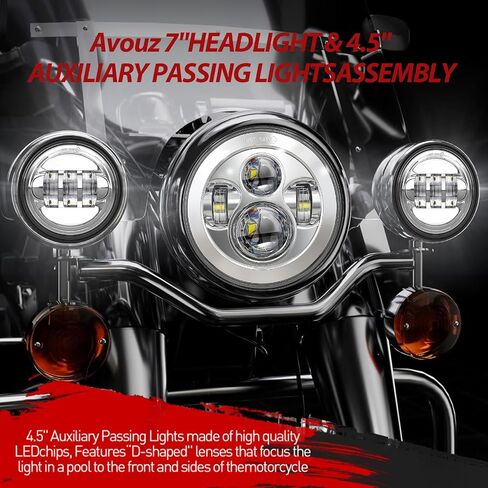 7 inch LED Motorcycle Headlight 4.5" Fog Passing Lights DOT Kit For Harley Davidson Road King Fat Boy Street Glide CVO Tri Glide Switchback Electra Glide Ultra Limited Indian,Kawasaki,BMW,Yamaha in Saudi Arabia