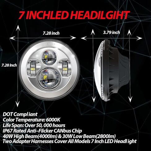 7 inch LED Motorcycle Headlight 4.5" Fog Passing Lights DOT Kit For Harley Davidson Road King Fat Boy Street Glide CVO Tri Glide Switchback Electra Glide Ultra Limited Indian,Kawasaki,BMW,Yamaha in Saudi Arabia