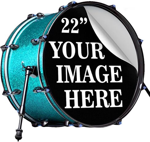 22 Inch Custom Waterproof Bass Drum Decal - Personalized Stickers for Drums, Full Color Logo Band, Head Wrap, Easy Apply & Remove for Professional or DIY Kits, Made in USA in Kuwait