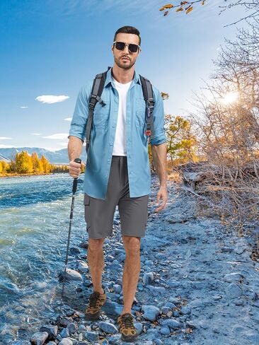 Mens Cargo Shorts, Lightweight Hiking Shorts for Men, Multi-Pocket Quick Dry Fishing ShortsFor Golf,Camping, Travel in Kuwait