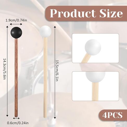 4 PCS Steel Longan Mallets ، Mallet Xylophone ، Malockenspiel Mallets ، 5.6 in Rubber Percussion Mallet ، childr's Rubber Drumsticks ، Wooden Accussion Sticks ، Black & White in Saudi Arabia