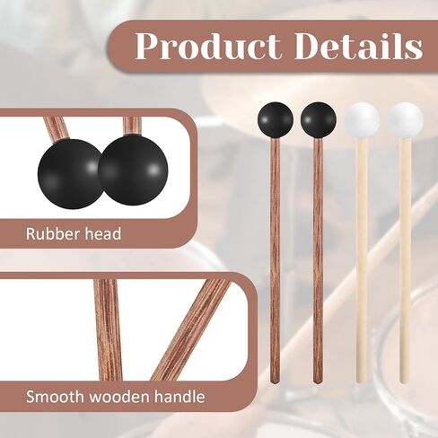 4 PCS Steel Longan Mallets ، Mallet Xylophone ، Malockenspiel Mallets ، 5.6 in Rubber Percussion Mallet ، childr's Rubber Drumsticks ، Wooden Accussion Sticks ، Black & White in Saudi Arabia