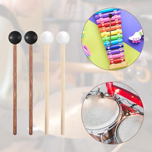 4 PCS Steel Longan Mallets ، Mallet Xylophone ، Malockenspiel Mallets ، 5.6 in Rubber Percussion Mallet ، childr's Rubber Drumsticks ، Wooden Accussion Sticks ، Black & White in Saudi Arabia