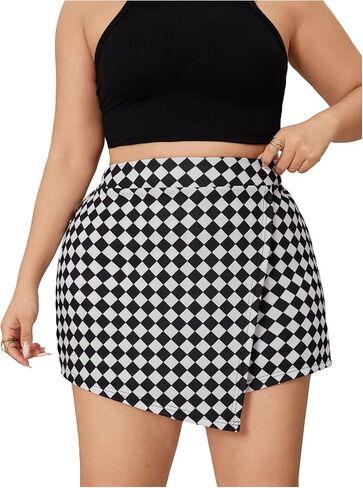 Wdirara Women's Plus Size Skorts Skorts مرنة الخصر التفاف القصيرة التنورة غير المتناظرة in Saudi Arabia
