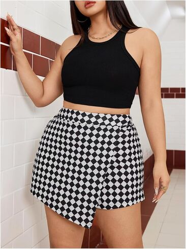 Wdirara Women's Plus Size Skorts Skorts مرنة الخصر التفاف القصيرة التنورة غير المتناظرة in Saudi Arabia
