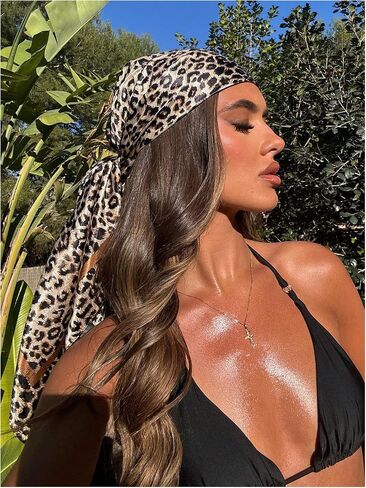 Floerns Women's Retro Silk Bandana Leopard Print Headscarf Boho Square Hair Scarf in Saudi Arabia