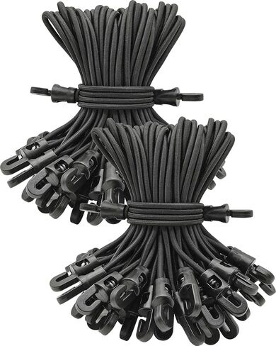 Small Black Bungee Cords with Hooks, 25 Pcs, 10 Inch, Latex Rubber, Heavy Duty, Sunproof, Waterproof, Elastic, Suitable for Tarpaulins, Tents, Canopy and Fixings in Saudi Arabia
