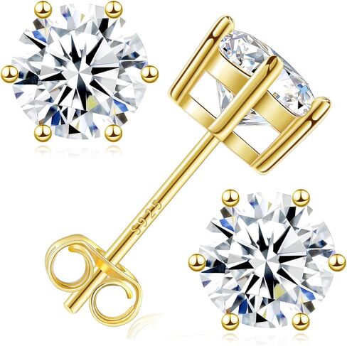 Moissanite Stud Earrings, 0.6–3.0ct Lab Created Diamond Earrings for Women & Men, D Color VVS1 Clarity, 925 Sterling Silver, 14K White Gold Plated, Hypoallergenic Solitaire Studs Jewelry Gift in Kuwait